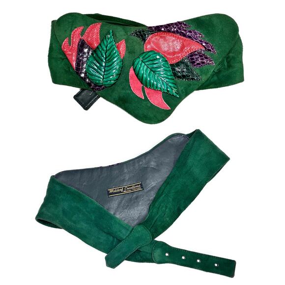 80s Waldorf Creations Green Suede Belt – Super Wide Statement Luxe | M/L - Picture 14 of 14
